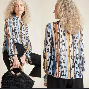 Hutch Multicolor Striped and Leopard Print Blouse